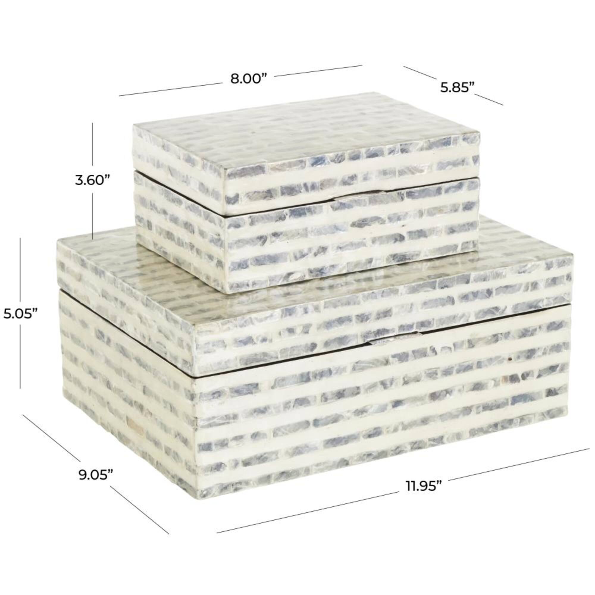 Cream & Gray Geometric Mosaic Mother of Pearl Handmade Storage Box Set